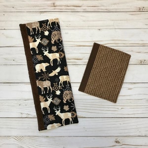 Reversible Handle Covers for Appliances and Other Handles - Refrigerator and Oven - Winter Kitchen Decor - Brown/Cream, Bear Moose Deer Hawk