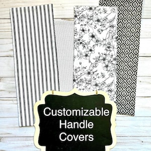 White Floral Customizable, Reversible Handle Covers for Appliances and Other Handles - Refrigerator and Oven - Floral Kitchen Decor - Black