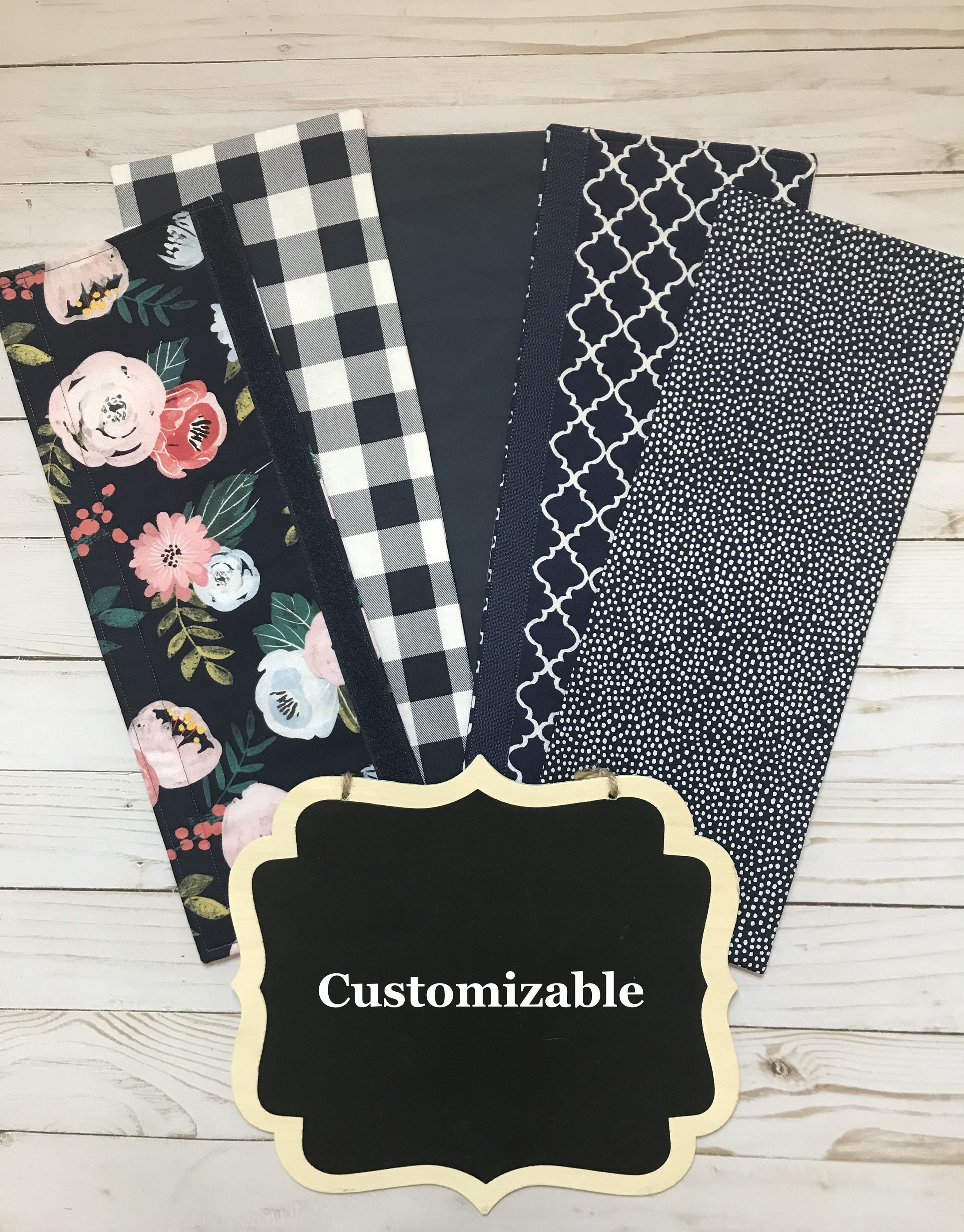 Customizable, Reversible Handle Covers for Appliances and Other Handles - Refrigerator and Oven - Floral Kitchen Decor - Blue Floral, Navy
