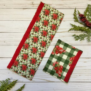 Reversible Handle Covers for Appliances and Other Handle Applications - Refrigerator and Oven - Holiday Kitchen Decor - Poinsettia