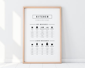 Küche Umrechnungstabelle Print | Küchenumwandlungen Zeichen | Kitchen Guide Printable | Küche Wandkunst | Spickzettel | Küche Wanddeko