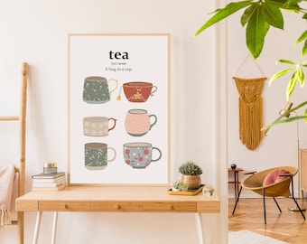 Illustrated Tea Print | Kitchen Wall Art | Tea Illustration | Kitchen Wall Decor | Tea Lover | Tea Printable | Tea Definition Poster