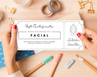 Facial Gift Certificate, Facial Coupon, Facial Voucher, Editable ...