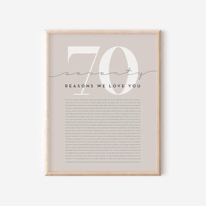 70 Reasons We Love You | 70th Birthday Gift | Custom Gift | 70th Birthday Gifts For Women | 70th Birthday Gifts For Men | Printable Gift
