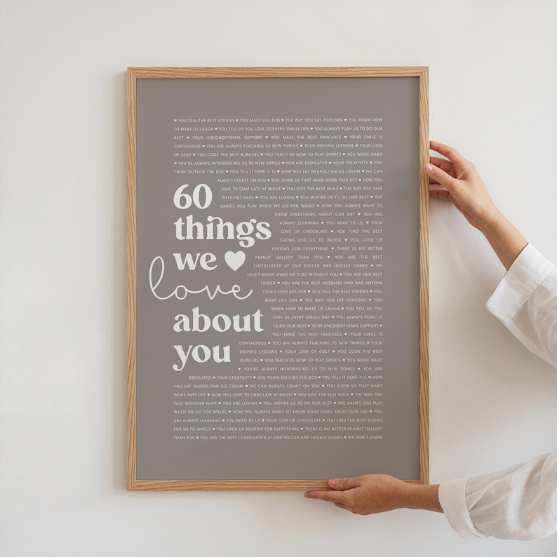 Ready to Hang 60th Birthday Gift 60 Reasons We Love You Custom Print Personalised Gift Idea 60th Birthday Poster or Canvas Gift for Woman