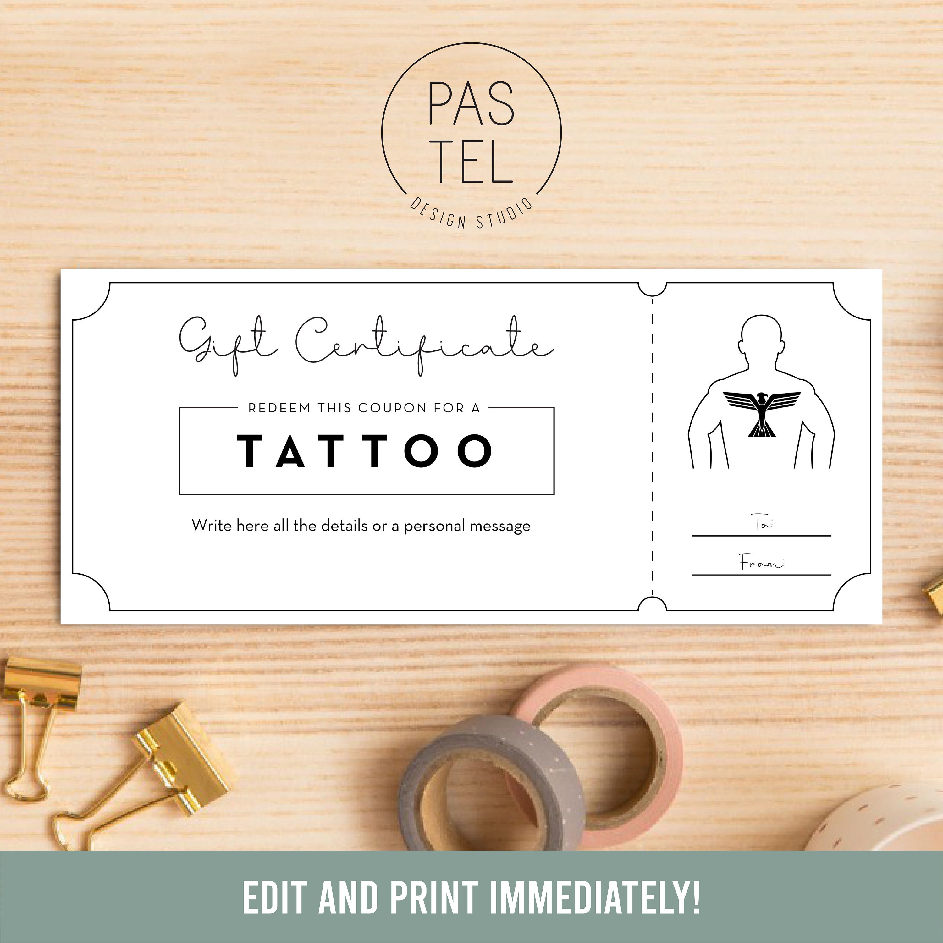 Tattoo Ticket Gift Certificate Personalised Coupon (Instant