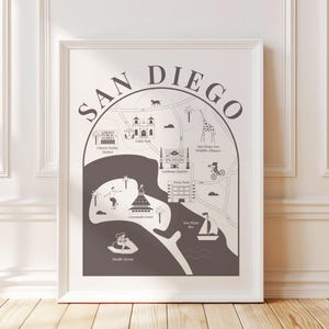 Impression de carte minimaliste de San Diego - carte illustrée du quartier de San Diego