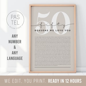50 Reasons We Love You 50th Birthday Gift Custom Gift 50th Birthday Gifts For Women 50th Birthday Gifts For Men Printable Gift image 1