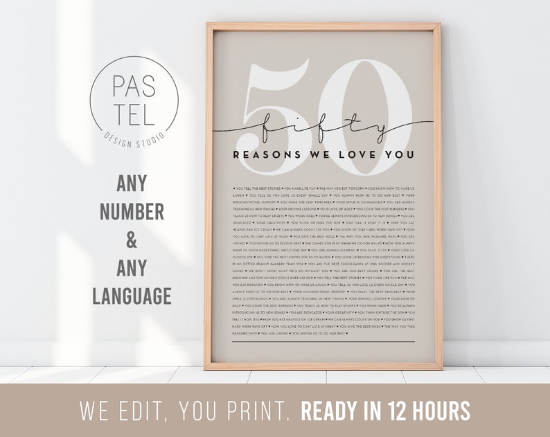 50 Reasons We Love You 50th Birthday Gift Custom Gift 50th Birthday Gifts For Women 50th Birthday Gifts For Men Printable Gift image 1