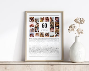 Cadeau fotocollage 60e verjaardag: 60 redenen waarom we van je houden (canvasjabloon)