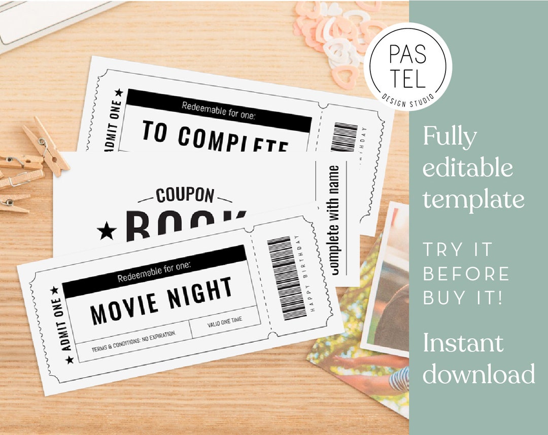 Black and White Gift Coupons Editable Birthday Voucher Template Bundle