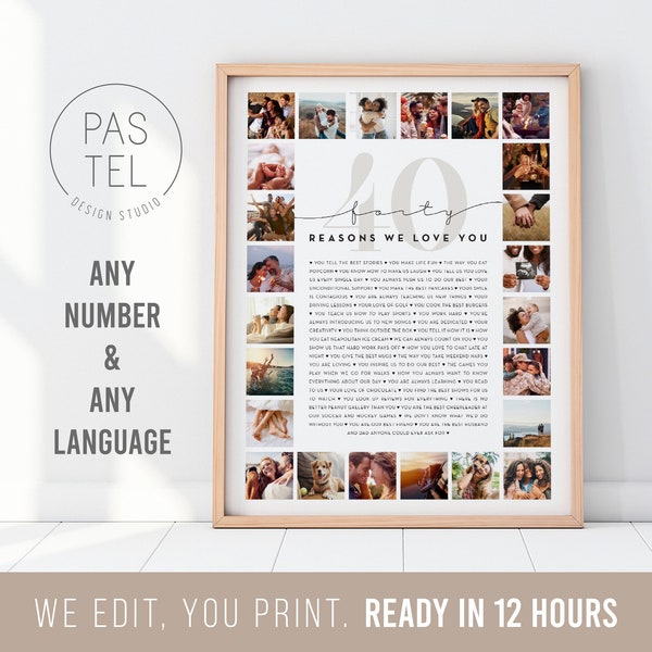 40 razones por las que te amamos Collage de fotos personalizado / Por qué te amo Collage de imágenes / Regalo para el 40 cumpleaños de un amigo / Regalo del 40 aniversario
