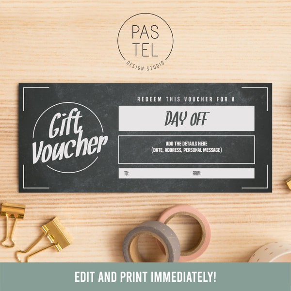 Day Off Gift Coupon | INSTANT DOWNLOAD, editable text | Printable Voucher | Last Minute Gift | Personalized Certificate | Gift Voucher