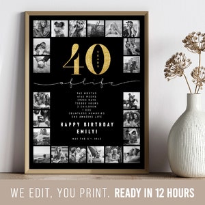 40th Birthday, 40th Birthday Gifts for Women, 40th Birthday Present for Men, Photo Collage, Custom Birthday Poster, 40th Birthday Gift Idea