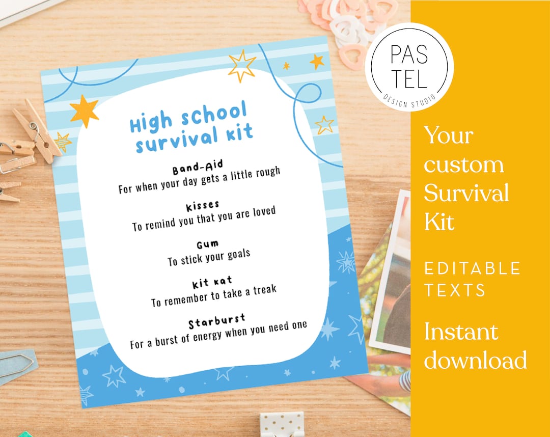 High School Survival Kit Printable Back to School Gift Instant