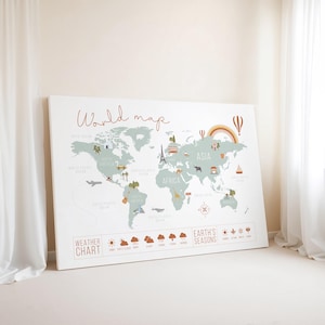 Montessori Weltkarte Lerndruck für Kinder — Weltkarte Wandbehang für Kinderzimmer, druckbare Weltkarte für Montessori-Klassenzimmer