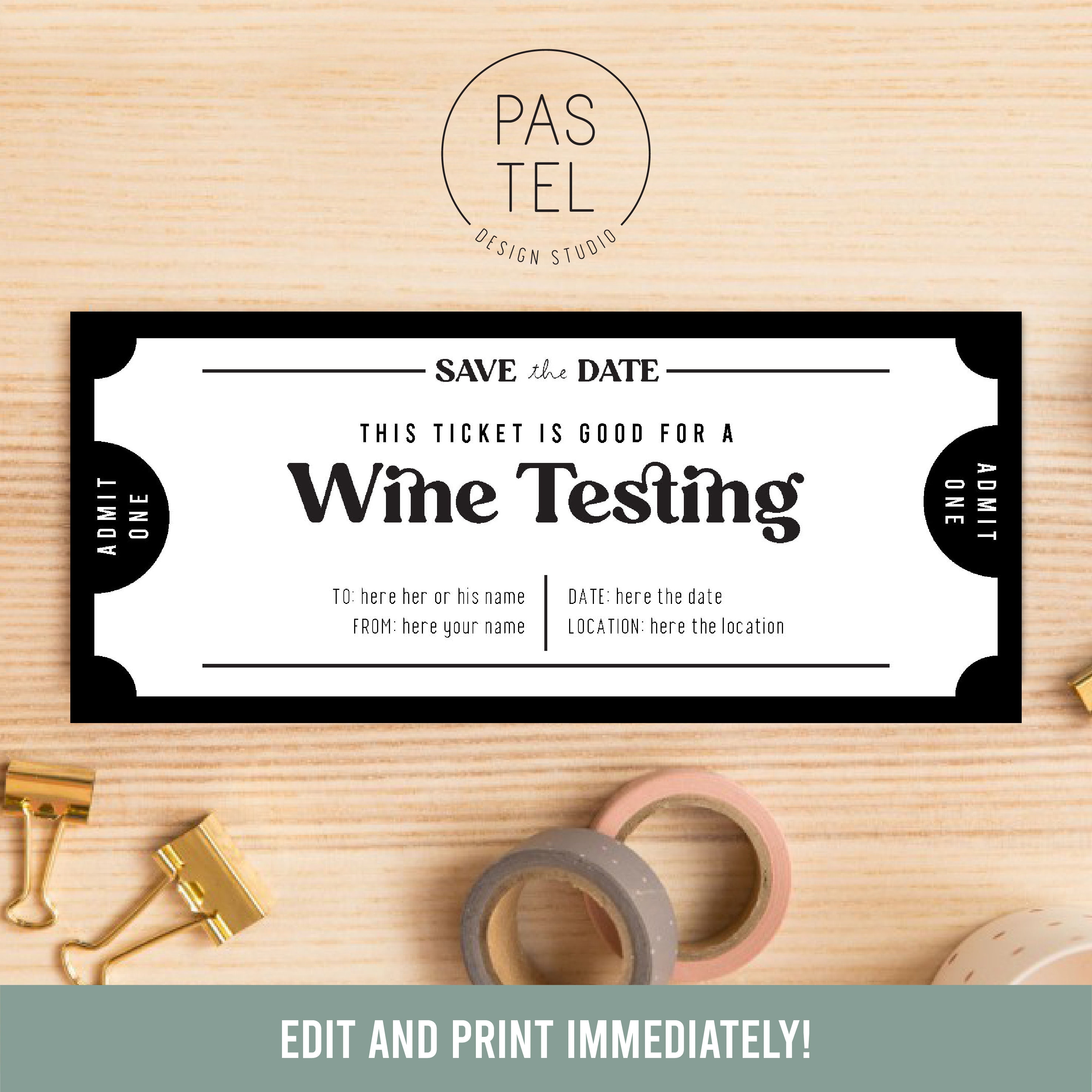 Wine Tasting Gift Coupon INSTANT DOWNLOAD Editable Text Printable