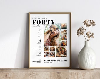 Personalized 40th Birthday Gift Custom Birth Art Digital Canvas Matte Print Unique Gift Nostalgic Present Wall Decor Birthday Keepsake