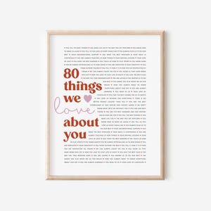 80 Reasons Why We Love You Poster | Personalized 80th Birthday Gift for Women Men | Grandmother Gift | 80 Things We Love About You Print