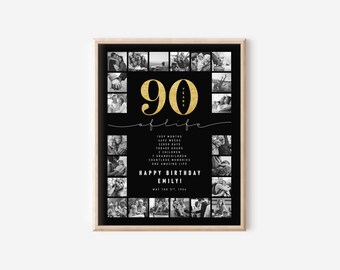90th Birthday Surprise Gift for Grandpa 90th Birthday Present for Grandma Photo Collage Custom Birthday Poster Special Birthday