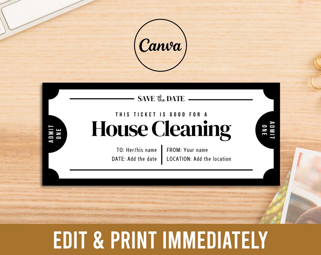 House Cleaning Night Gift Coupon INSTANT DOWNLOAD, Editable Text ...