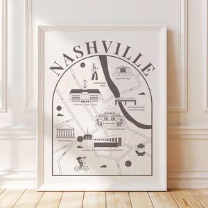 Impression de carte minimaliste de Nashville - carte illustrée du quartier de Nashville