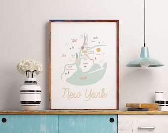 New York Map | New York City | New York Print | New York Wall Art | Manhattan |  Map Print | Map Illustration | Map of New York