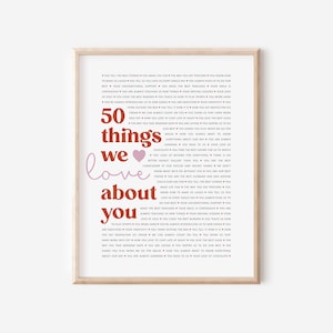 50th Birthday Gift Retirement Present Anniversary Gift 50 Reasons We Love You Typography Print Family Keepsake Wall Art Personalized Home Decor Sentimental Gift Modern Neutral Design