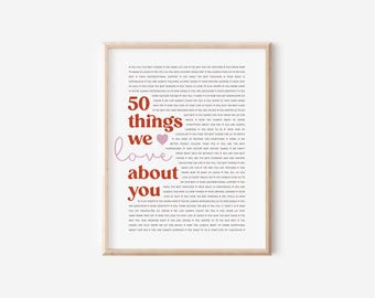 50 Reasons Why We Love You Poster | Personalized 50th Birthday Gift for Women Men | 50 Anniversary | 50 Things We Love About You Print
