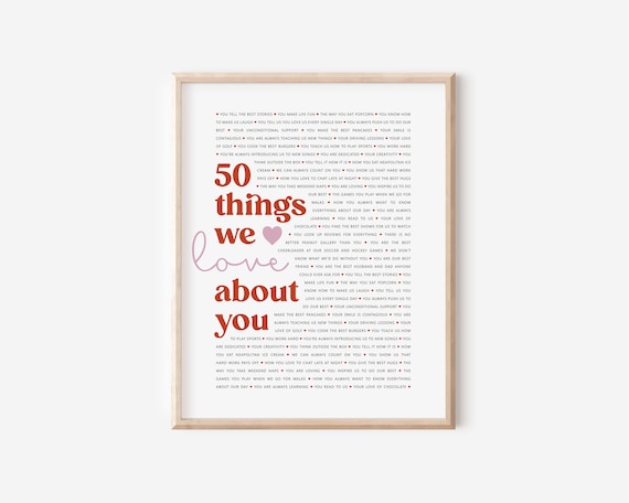50 Reasons Why We Love You Poster | Personalized 50th Birthday Gift for Women Men | 50 Anniversary | 50 Things We Love About You Print