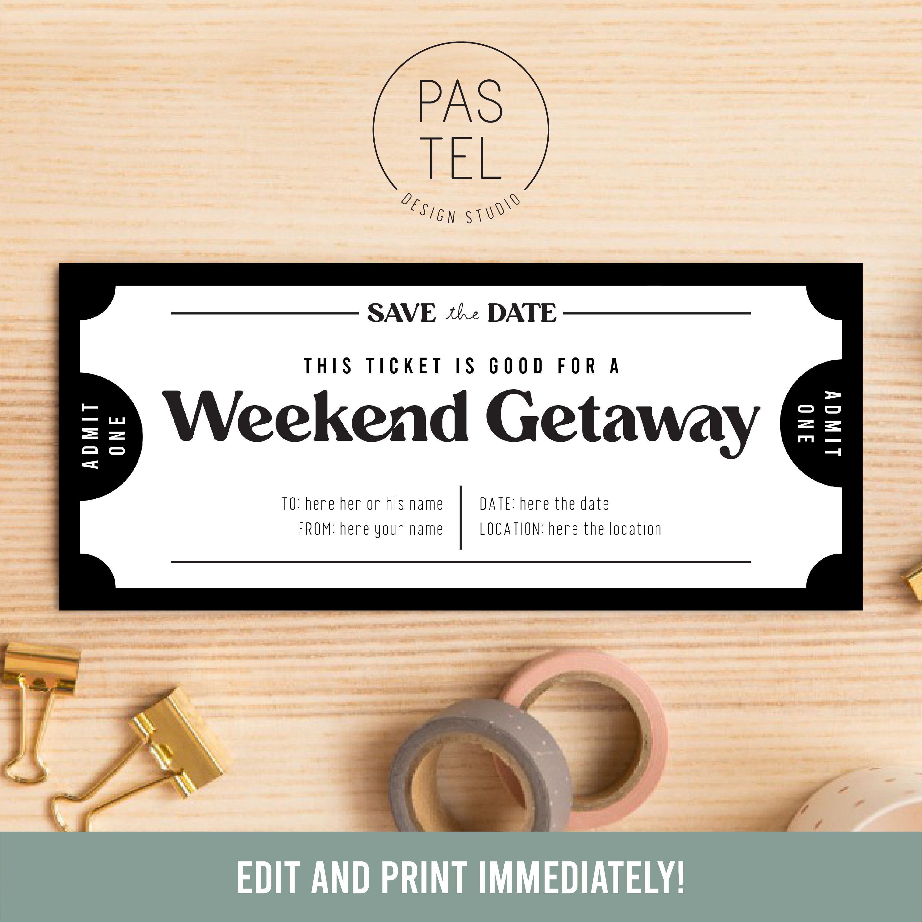 Printable Weekend Away Voucher Template Surprise Getaway 40 OFF