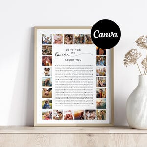 40 raisons pour lesquelles nous vous aimons collage photo personnalisé | Modèle entièrement modifiable | Cadeau 40e anniversaire | 40 choses à propos de l'anniversaire d'un ami | Toile