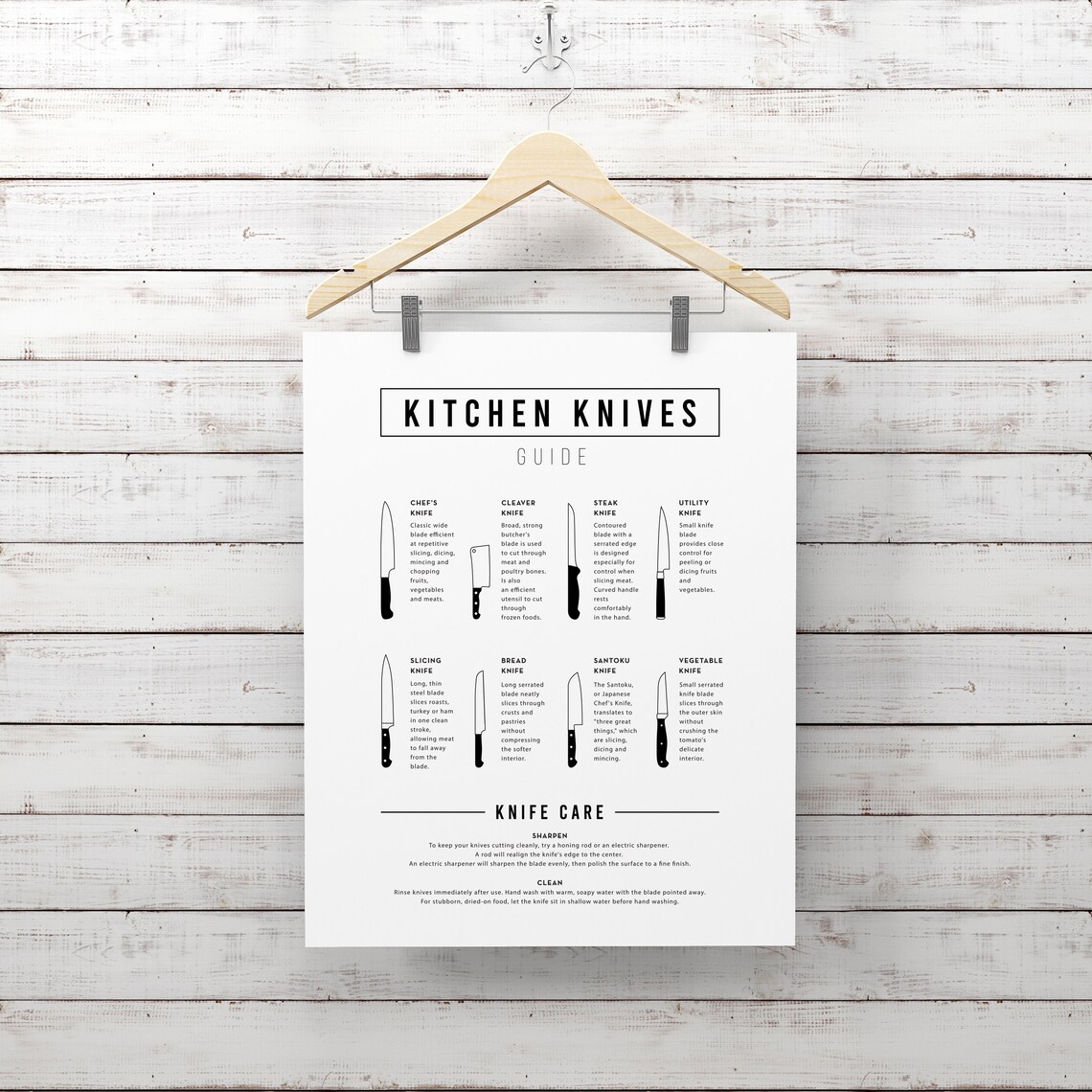 Kitchen Knives Chart Butcher Print Kitchen Knives Sign Etsy