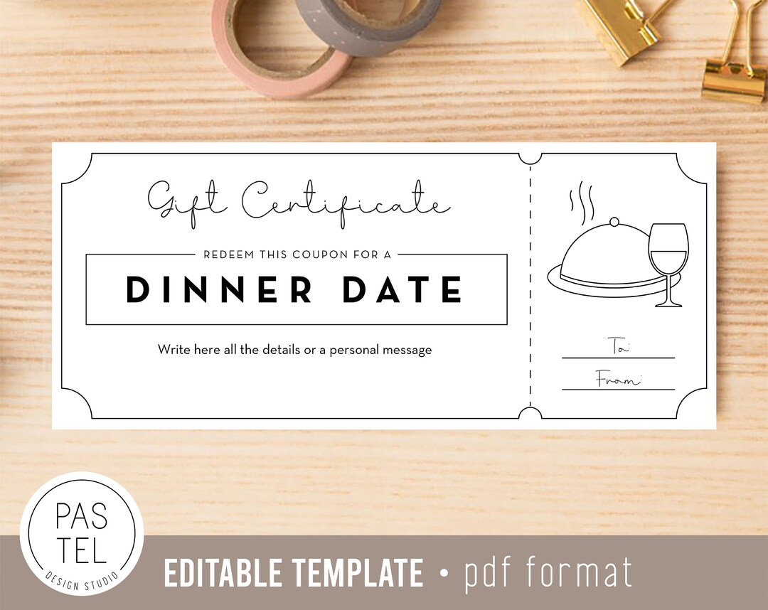 Dinner Date Gift Coupon INSTANT DOWNLOAD Editable Text - Etsy