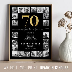 70th Birthday, 70th Birthday Gifts for Women, 70th Birthday Present for Men, Photo Collage, Custom Birthday Poster, 70th Birthday Gift Idea