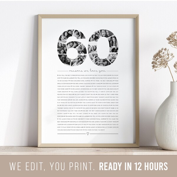 60 Reasons We Love You Custom Photo Collage | Why I Love You Picture Collage | Gift for Friend's 60th Birthday | 60 Year Anniversary Gift