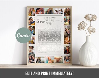 30 Reasons We Love You Custom Photo Collage | Fully Editable Template | 30th Anniversary Gift | 30 Things About Friend Birthday | Canva