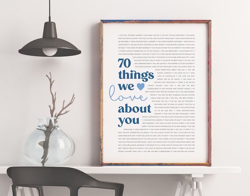70 Reasons Why We Love You Poster Personalized 70th Birthday Etsy UK