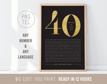 40 Reasons We Love You Golden Gift | 40th Birthday Party, Husband Gift Idea, Gift For Man, Special Occasion Gift, Milestone Digital Print