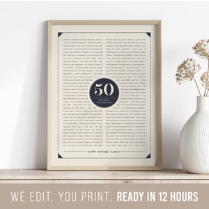 50 Reasons We Love You | 50th Birthday Gift | Custom Gift | 50th Birthday Gifts For Women | 50th Birthday Gifts For Men | Printable Gift