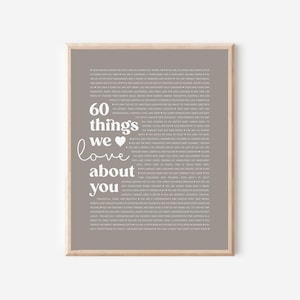 Ready to Hang 60th Birthday Gift 60 Reasons We Love You Custom Print Personalised Gift Idea 60th Birthday Poster or Canvas Gift for Woman