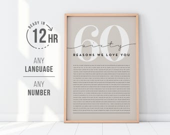 60 Reasons We Love You | 60th Birthday Gift | Custom Gift | 60th Birthday Gifts For Women | 60th Birthday Gifts For Men | Printable Gift