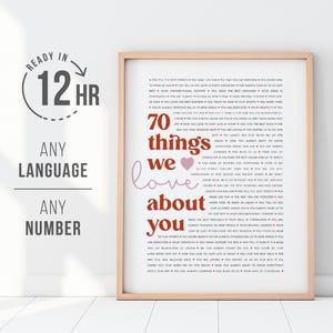 70 Gründe, warum wir dich lieben Poster | Personalisiertes 70.Geburtstagsgeschenk für Frauen Männer | Siebzig Gründe | 70 Dinge, die wir an dir lieben Print