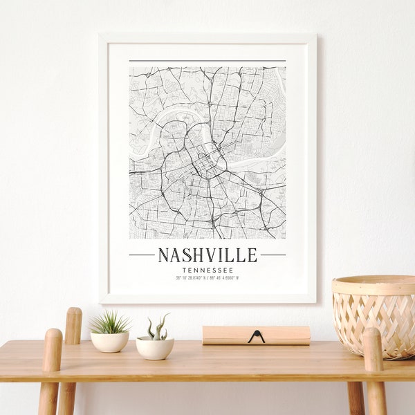 Nashville City Map | Nashville City | Nashville Print | Nashville Wall Art | Map Print | City Map Printable | Black and White Map