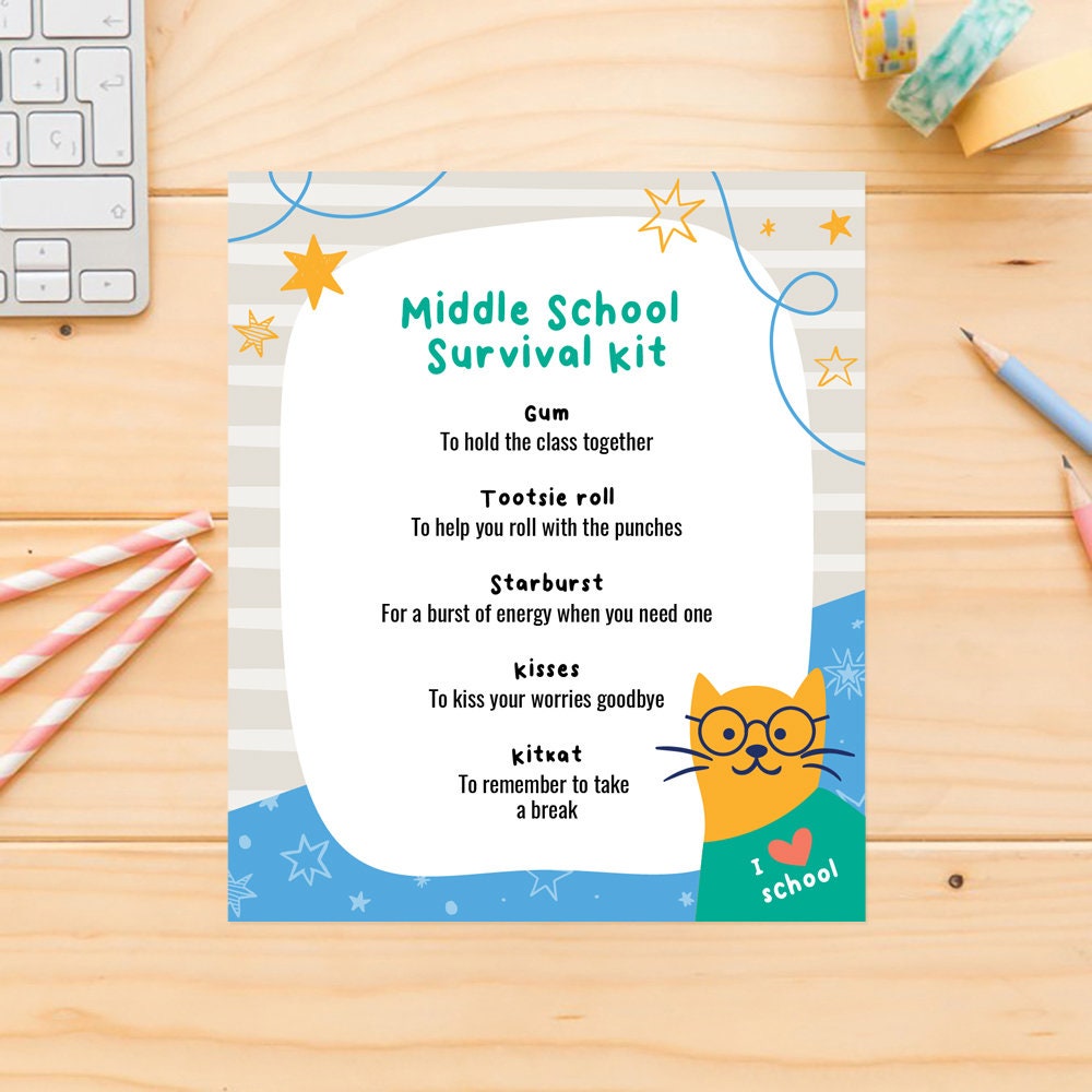 Editable Middle School Survival Kit Back to School Printable Etsy