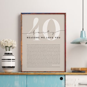 40 Reasons We Love You 40th Birthday Gift Custom Gift 40th Birthday Gifts For Women 40th Birthday Gifts For Men Printable Gift image 5