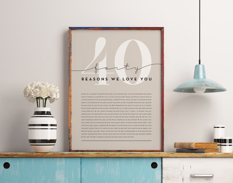 40 Reasons We Love You 40th Birthday Gift Custom Gift 40th Birthday Gifts For Women 40th Birthday Gifts For Men Printable Gift image 5