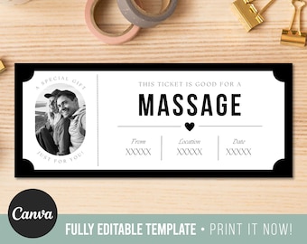 Benutzerdefinierte Massage Geschenk Coupon | Bearbeitbares Canva Template | SOFORTIGER DOWNLOAD | Ausdruckbarer Gutschein | Last Minute Geschenk | Personalisiertes Zertifikat