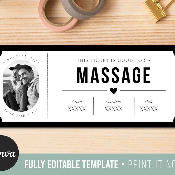 Coupon-cadeau de massage personnalisé | Modèle Canva modifiable | TÉLÉCHARGEMENT INSTANTANÉ | Bon imprimable | Cadeau de dernière minute | Certificat personnalisé