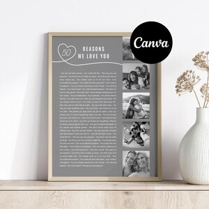 50 Reasons We Love You Photo Collage: Birthday Gift Poster (Canva Template)